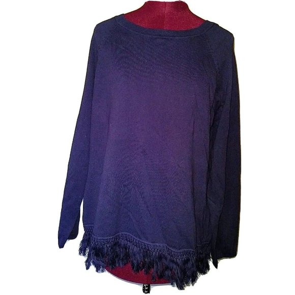 Sail To Sable STS Women Sweater Size Large BlueFlattered In Fringe Lon…